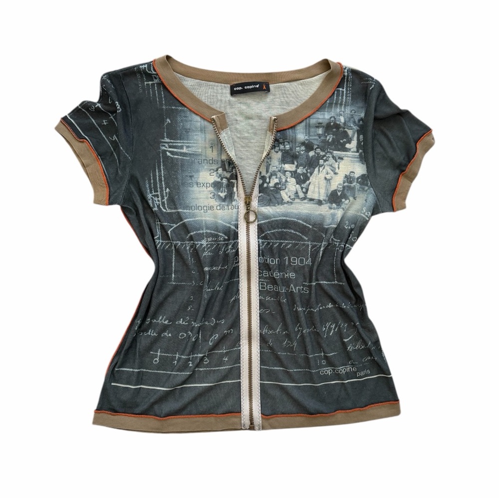 Vintage Cop Copine Graphic “Beaux Arts” Zipper Top Y2K